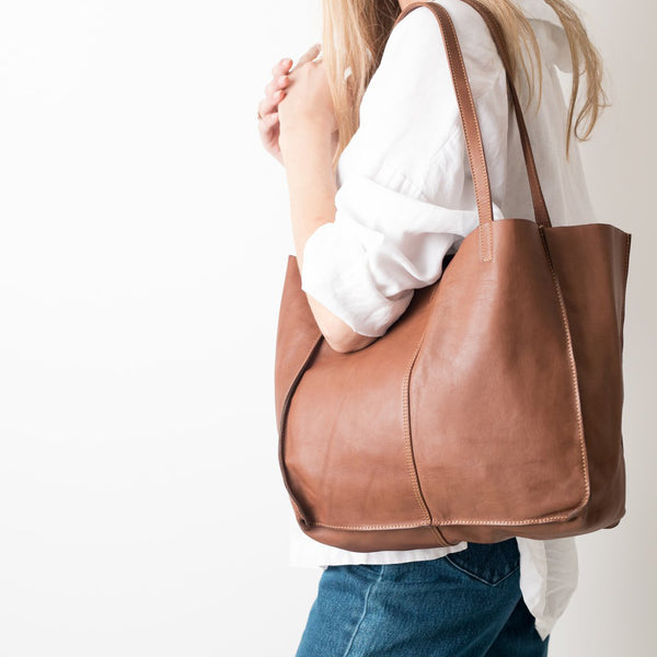 Juju Leather Baby Unlined Tote - Cognac