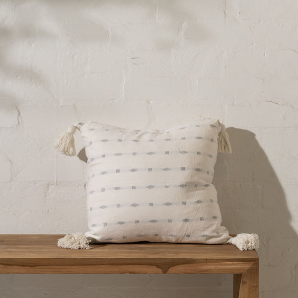 Indah Cotton Embroidered Cushion with Tassels