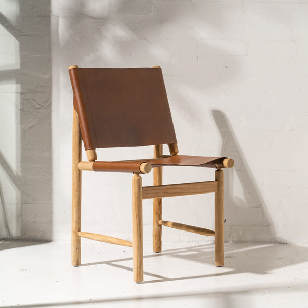 Atanas Leather and Teak Dining Chair Natural