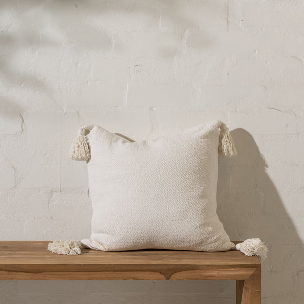 Maja Textured Cotton Cushion with Tassels