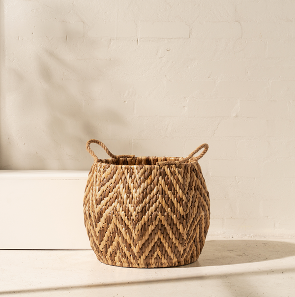 Waterhyacinth Hexagonal Basket with Rope Handles