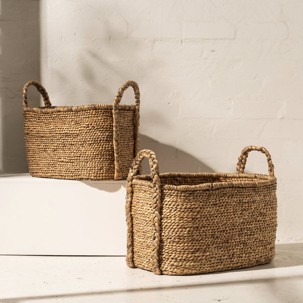 Waterhyacinth Oval Baskets w Plaited Handles