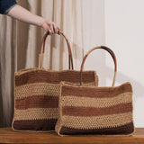 Nina Stripe Raffia Bag - Chocolate and Natural