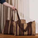 Ena Colour Block Raffia Bag - Caramel & Chocolate Stripe