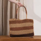 Nina Stripe Raffia Bag - Chocolate and Natural