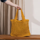 Maro Open Weave Raffia Tote Bag- Mustard