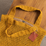 Maro Open Weave Raffia Tote Bag- Mustard