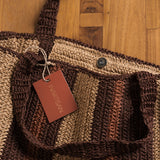 Ena Colour Block Raffia Bag - Caramel & Chocolate Stripe
