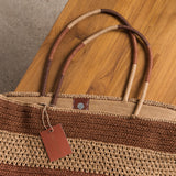 Nina Stripe Raffia Bag - Chocolate and Natural