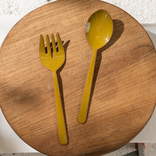 Alder Enamel Salad Servers - Olive