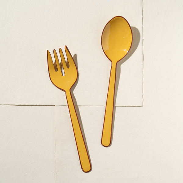 Alder Enamel Salad Servers - Chai