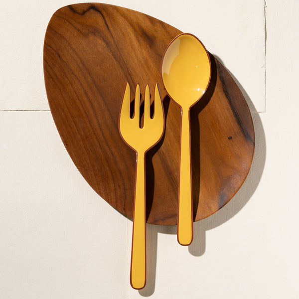 Alder Enamel Salad Servers - Chai