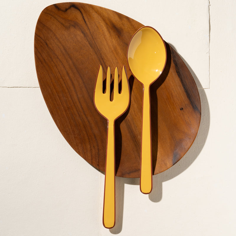 Alder Enamel Salad Servers - Chai
