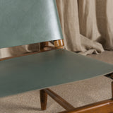 Anwar Leather and Teak Chair - Dusty Blue