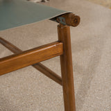 Anwar Leather and Teak Chair - Dusty Blue