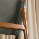 Anwar Leather and Teak Chair - Dusty Blue