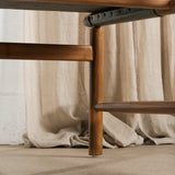 Anwar Leather and Teak Chair - Dusty Blue