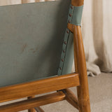 Anwar Leather and Teak Chair - Dusty Blue