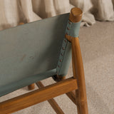 Anwar Leather and Teak Chair - Dusty Blue