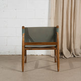Anwar Leather and Teak Chair - Dusty Blue