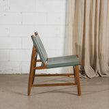 Anwar Leather and Teak Chair - Dusty Blue