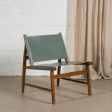 Anwar Leather and Teak Chair - Dusty Blue