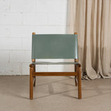 Anwar Leather and Teak Chair - Dusty Blue