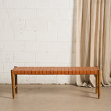 Bennu Woven Leather Bench Seat - Caramel