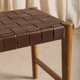 Bennu Woven Leather Bench Seat - Cognac
