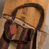 Ena Colour Block Raffia Bag - Caramel & Chocolate Stripe