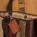 Ena Colour Block Raffia Bag - Caramel & Chocolate Stripe
