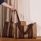 Ena Colour Block Raffia Bag - Caramel & Chocolate Stripe