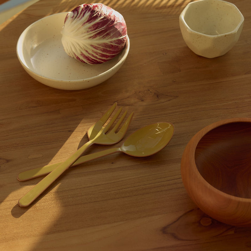 Alder Enamel Salad Servers - Olive