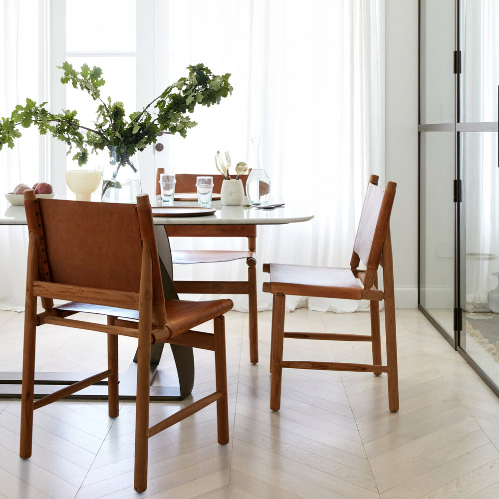 TEAK & LEATHER DINIG CHAIR① Atanas Leather and Teak Dining Chair – Inartisan.