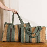 Mae Colour Block Raffia Bag - Mineral and Hazelnut