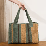Mae Colour Block Raffia Bag - Mineral and Hazelnut