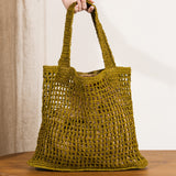 Maro Open Weave Raffia Tote - Olive