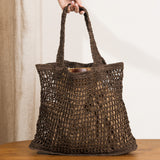 Maro Open Weave Raffia Tote - Chocolate