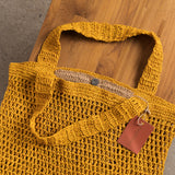 Maro Open Weave Raffia Tote Bag- Mustard