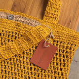 Maro Open Weave Raffia Tote Bag- Mustard