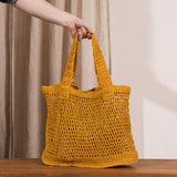 Maro Open Weave Raffia Tote Bag- Mustard