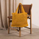 Maro Open Weave Raffia Tote Bag- Mustard