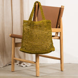 Maro Open Weave Raffia Tote - Olive