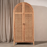 Navah Rattan and Teak Rounded Wardrobe