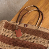 Nina Stripe Raffia Bag - Chocolate and Natural