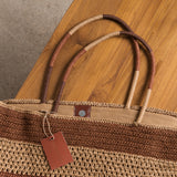 Nina Stripe Raffia Bag - Chocolate and Natural