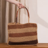 Nina Stripe Raffia Bag - Chocolate and Natural