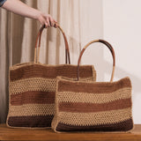 Nina Stripe Raffia Bag - Chocolate and Natural