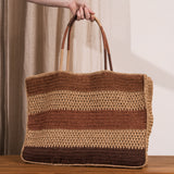 Nina Stripe Raffia Bag - Chocolate and Natural