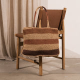 Nina Stripe Raffia Bag - Chocolate and Natural